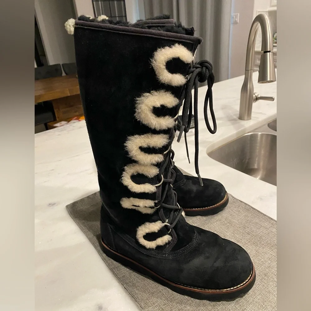 UGG Black Lace-Up Winter Boots - Picture 2 of 7